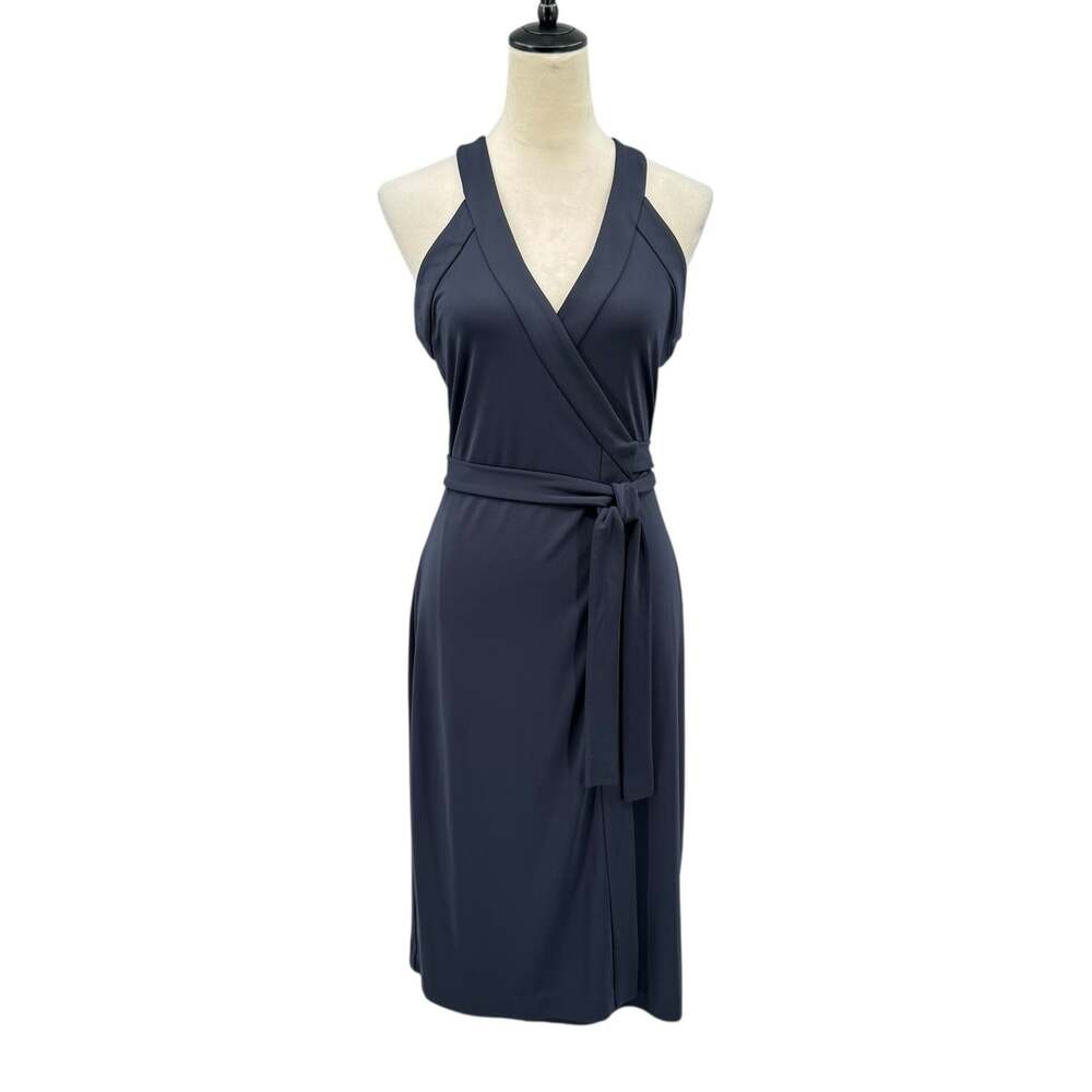 Ann Taylor NWT Solid Dark Navy Blue Sleeveless V-neck Career Wrap Dress